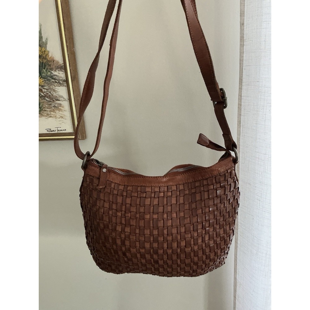 ViLENCA Holland Crossbody Anthropologie ‎ Leather Woven  ND 1921 COGNAC